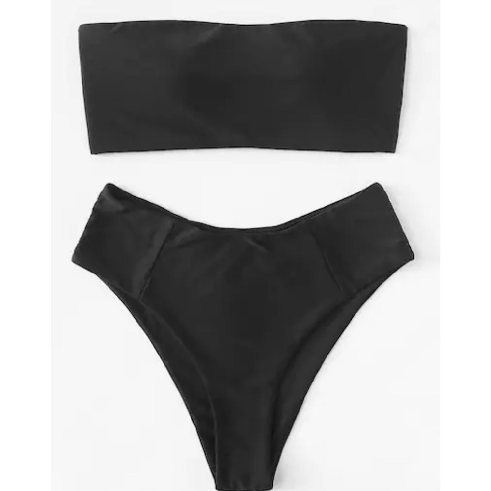✿ RESTOCKED High Waisted Black Bandeau Bikini Set✿ - Picture 2 of 7